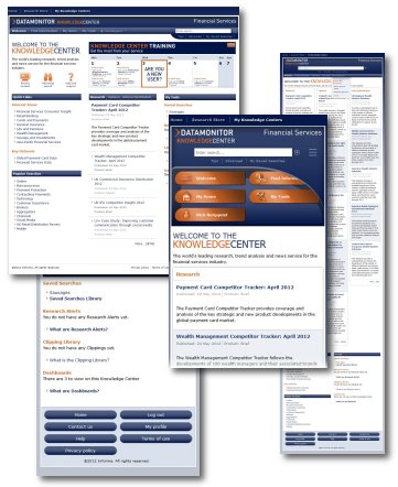 Collage of screenshots taken from the Datamonitor Knowledge Centre prototype website