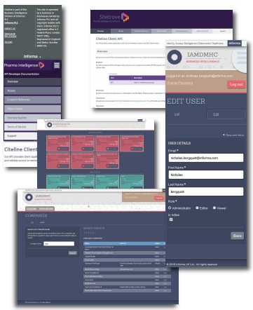 Collage of screenshots taken from various internal corporate tools websites